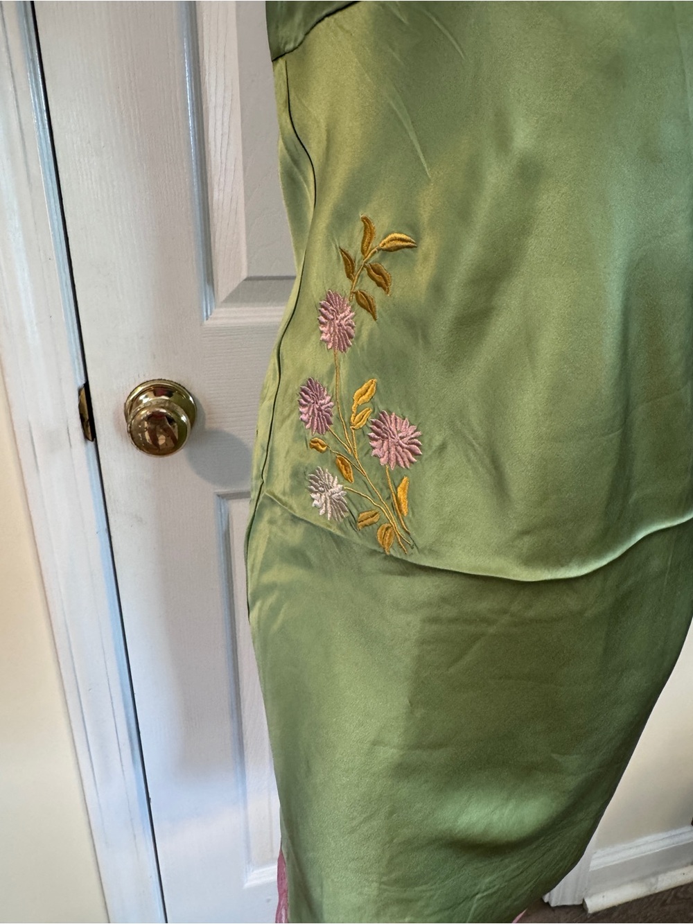 Gold Hawk 100% Silk Lace Slip Dress Green Pink Embroidered NWT Size Small - Picture 3 of 10